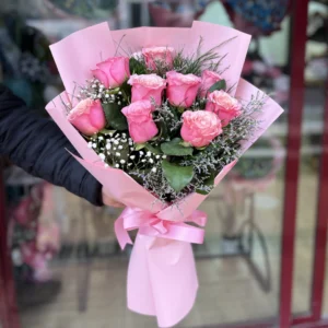 9 Pembe Gül Buketi